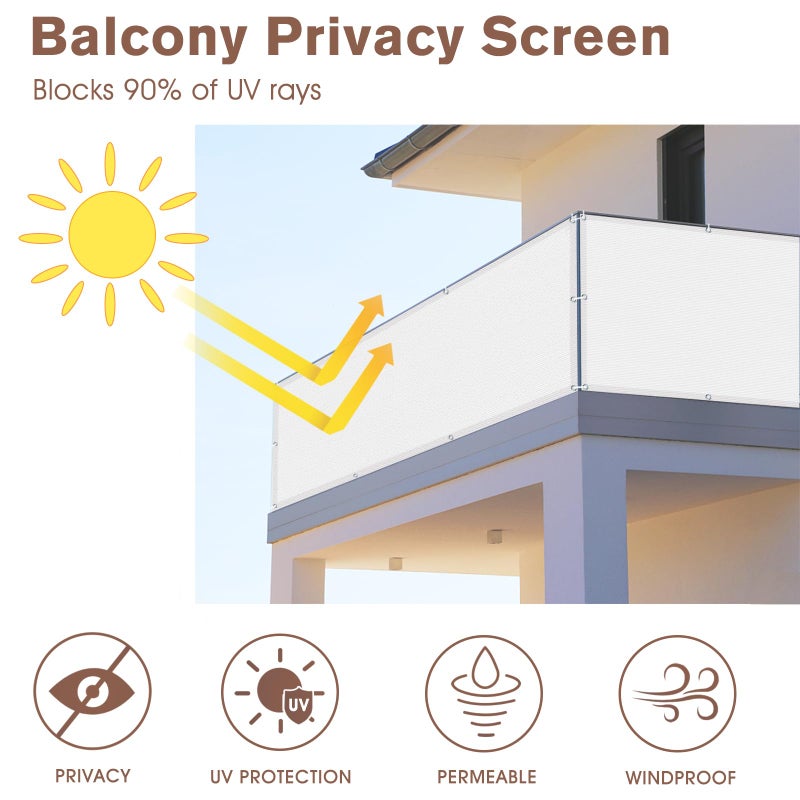SUNNY GUARD 3FTx16FT سياج شاشة الخصوصية للشرفة البيضاء، شاشة حديدية للشقق شاشة رياح شديدة التحمل للخارج، سطح السفينة، الفناء الخلفي، خصوصية الفناء (نصنع أحجام مخصصة) - Image 2